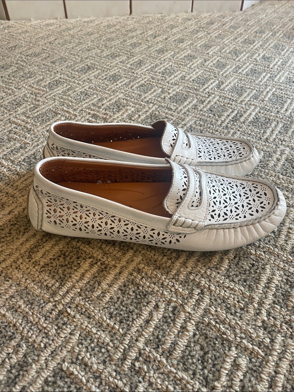 Spring Step White Laser-Cut Penny Loafers